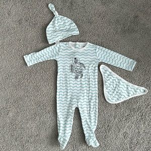 Baby Boy Turtle Footie Matching Set With Hat and Bib